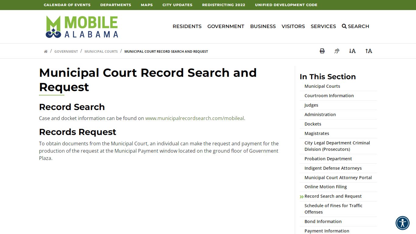 Municipal Court Record Search And Request : City of Mobile