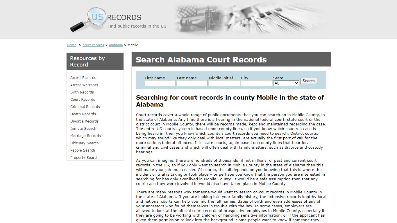 Search Court Records Mobile Alabama | US Records